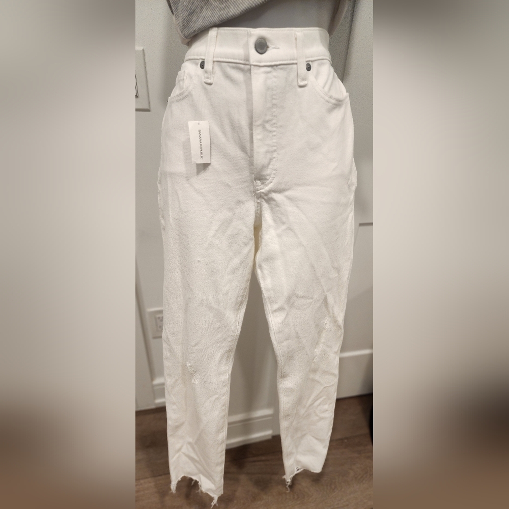 Banana Republic Classic White Jeans High Rise Slim, 30 Long Tall